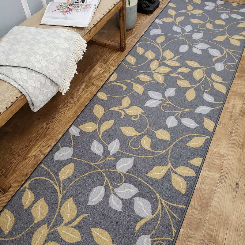 Winston Porter Hinman Floral Rubber Backed Gray Area Rug & Reviews